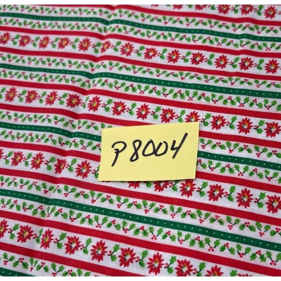 Christmas Striped Fabric Poinsettia & Holly 17x19" Red/Green Cotton Quilting Pie - Picture 6 of 10